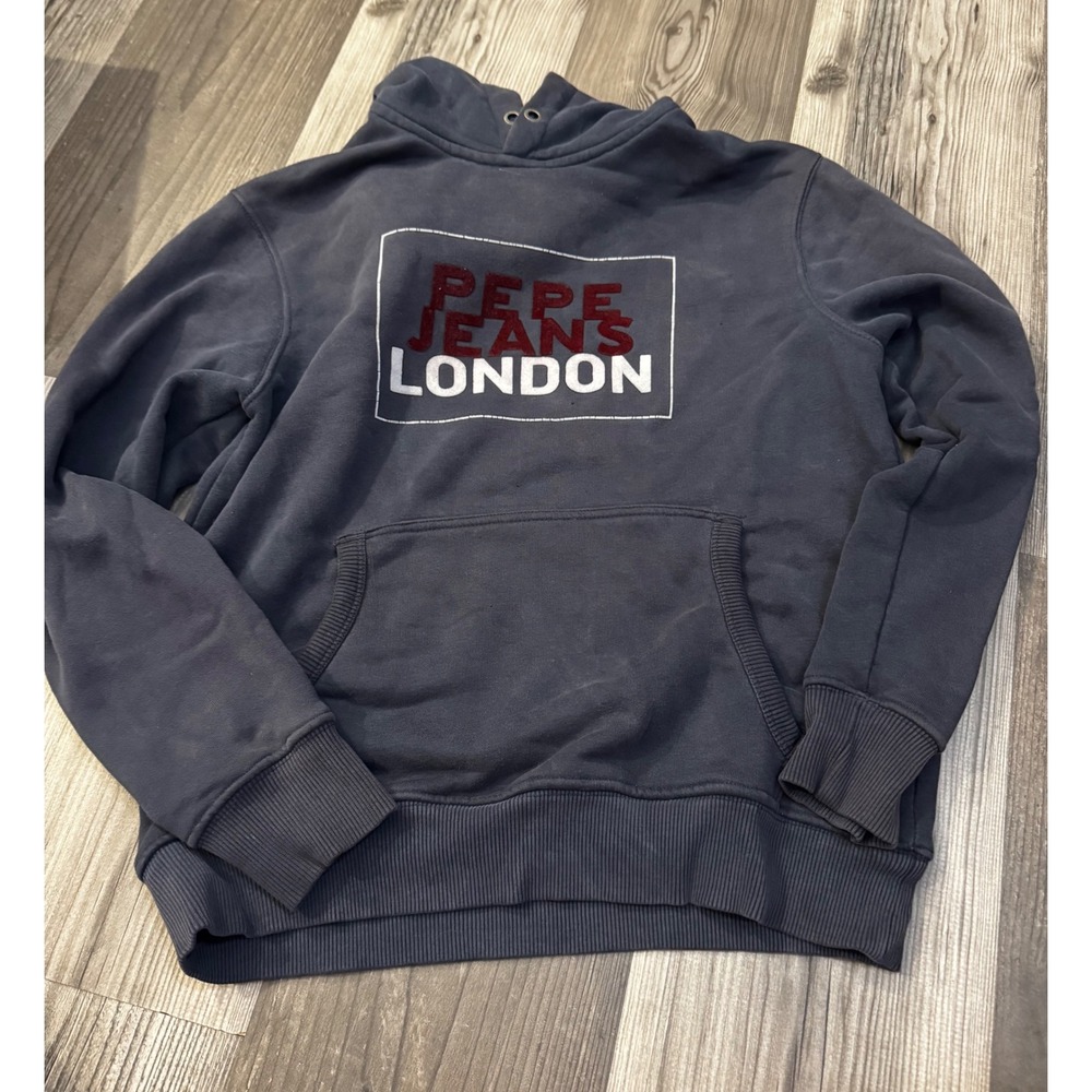 Pepe Jeans London Mens Y2K Nico Ro Hoodie Navy Blue Graphic Sweatshirt size S